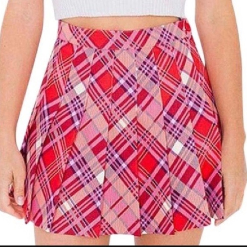 American Apparel Plaid Pleated Mini Skater Skirt